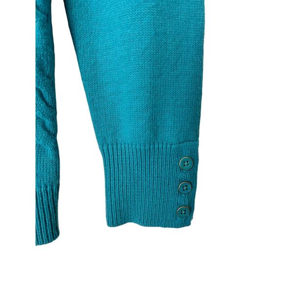 Talbots Sweater Womens Size XS Teal Blue Cable Knit Lambswool Blend Long Sleeve - Picture 4 of 10